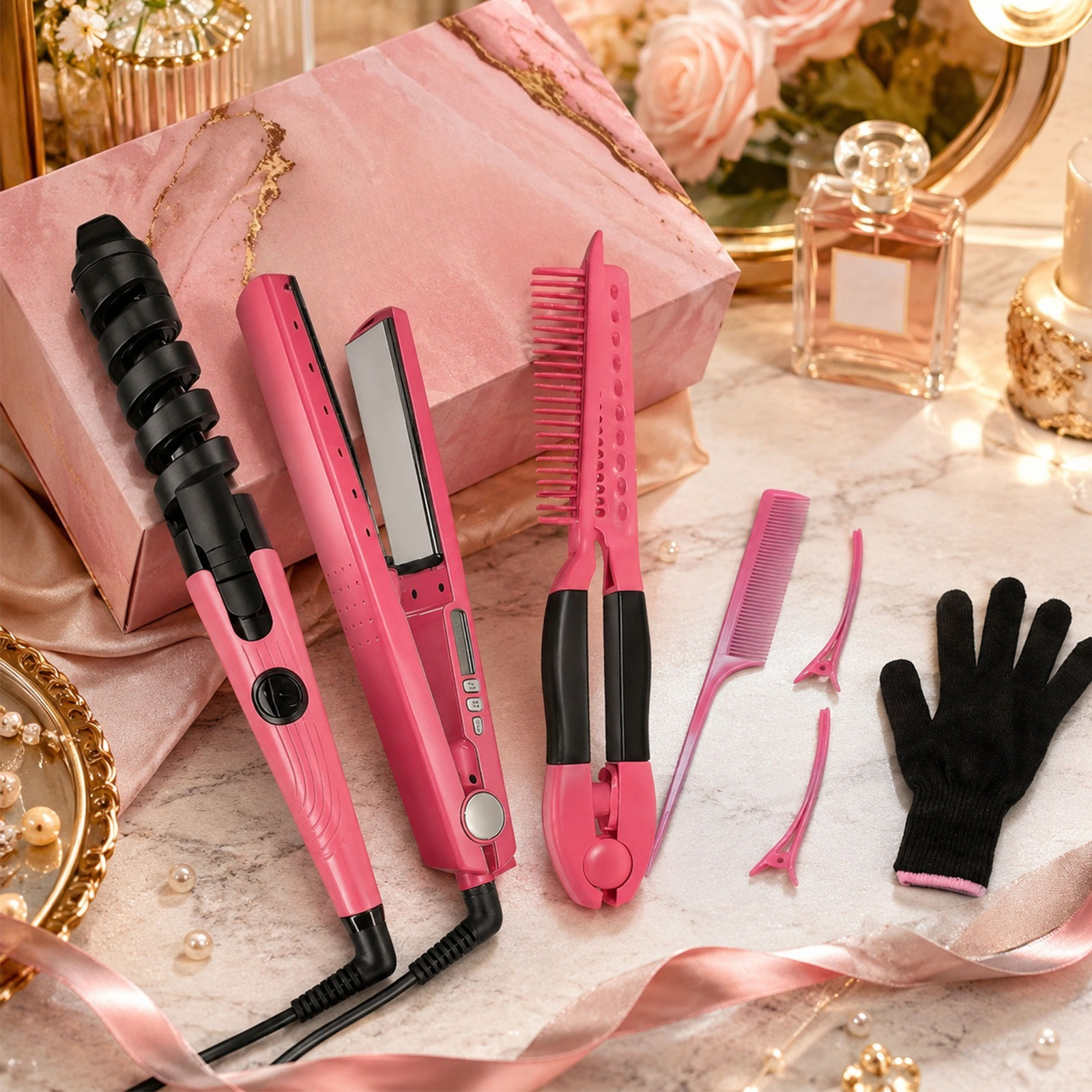 Temu – TEMU 1pc/3pcs Hair Styling Tools Set, Hair Curling Wand, Flat Iron Hair Straightener, Hair Crimper Volumizer For Women, Adjustable Temperature Salon