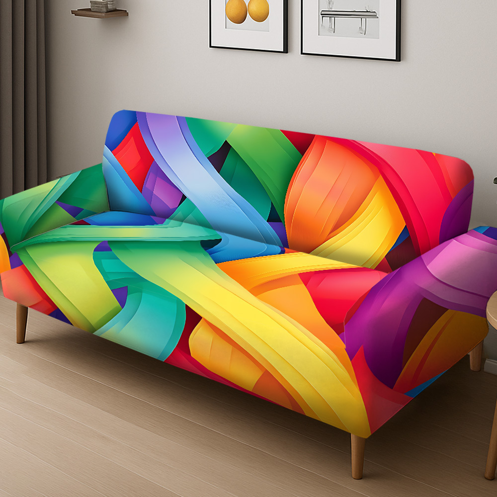 TEMU Housse de canapé 1 pièce à motif de ruban coloré imprimé, housse de canapé élastique entièrement fermée en tissu, durable et lavable en machine