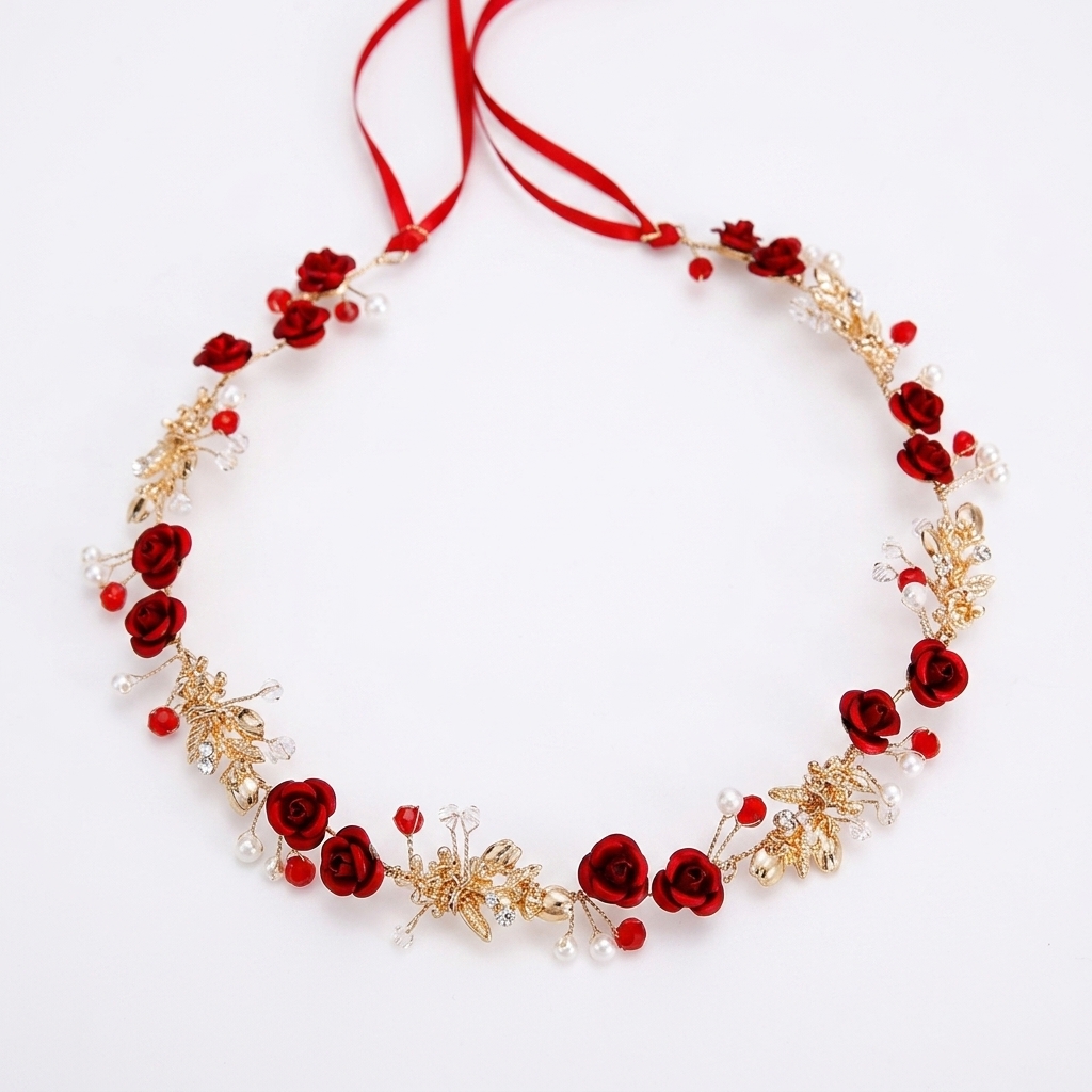 TEMU 1pc Red Rose Headband Bride Wedding Headdress Wedding Hair Additions