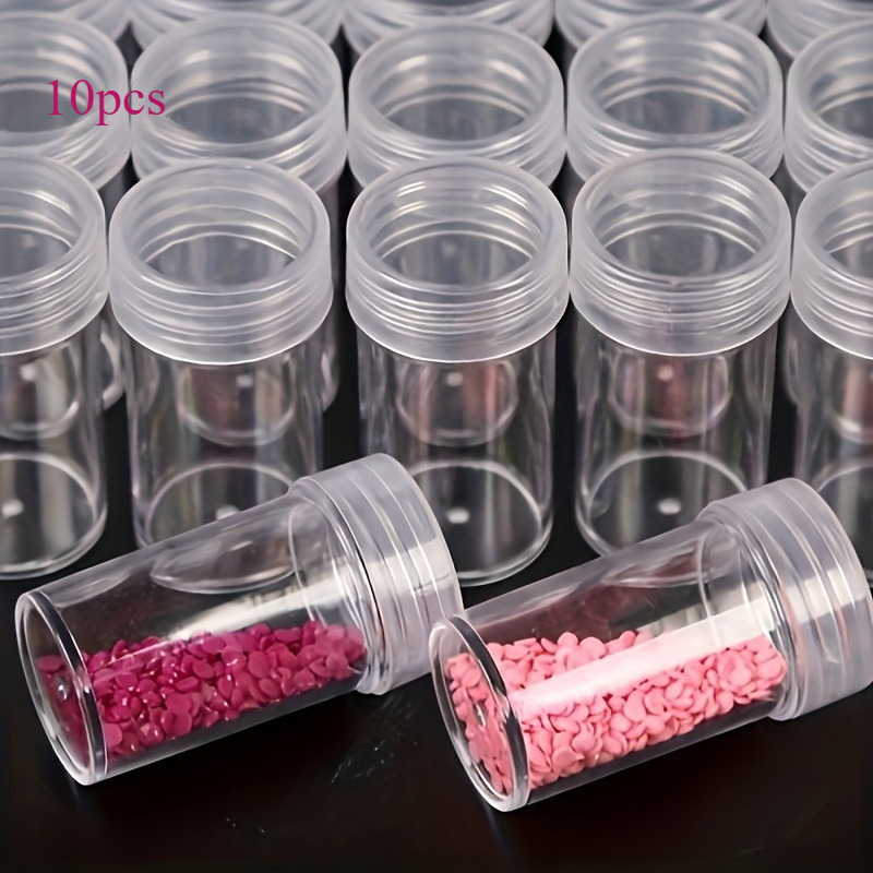 TEMU 10pcs Transparent Plastic Small Round Storage Jars | Diamond Painting Beads And Jewelry Storage Bottles | Dust-proof Reusable Craft Supplies