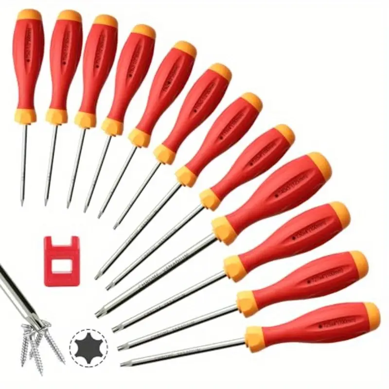 12-in-1 magnetic torx screwdriver set with t5-t40 & star bits - heavy-duty steel construction, ergonomic non-slip handle, -resistant - professional cushion grip, durable screwdriver handles, manual precision tool kit for diy, automotive, electronics, & maintenance (no power required), precision screwdriver set, screw driver set Product details 0