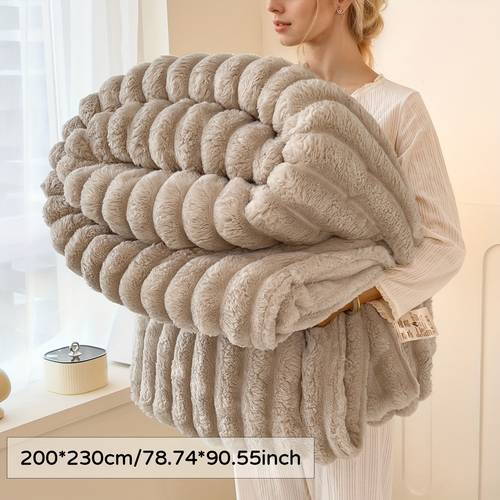 super soft faux rabbit fur throw blanket double sided plush warm cozy for sofa bed machine washable gift valentines housewarming