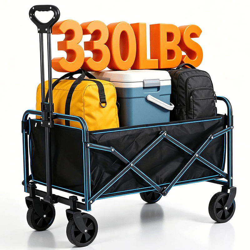 TEMU Xxl Heavy-duty Folding Utility Wagon Cart With Large Capacity 150kg Load, Tires & Foldable Carbon Frame Suitable For Camping, Garden, Travel,