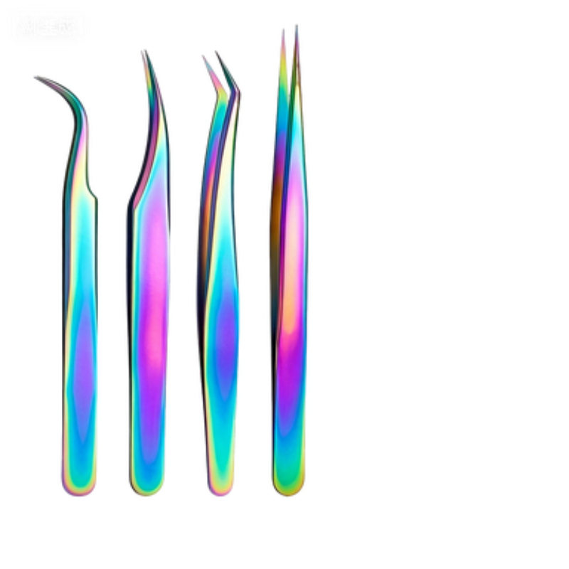 TEMU 4pcs Colorful Titanium Tweezers Eyelash Tweezers Grafting Eyelashes Stainless Steel Tweezers Planting False Eyelashes Auxiliary Tool Colorful