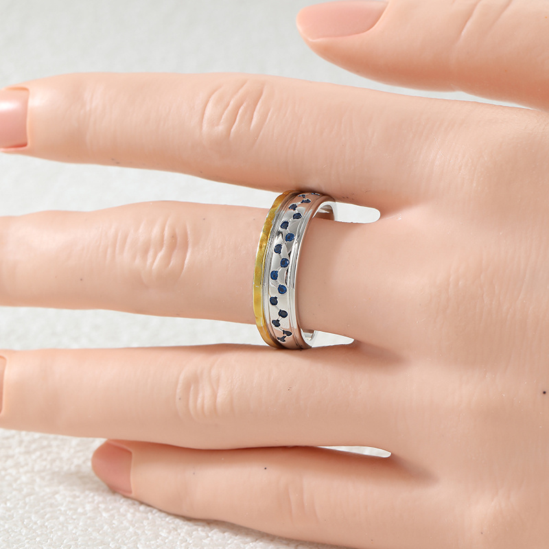 Two-tone Stitched Ring with Hammered Texture, Retro and Modern Style