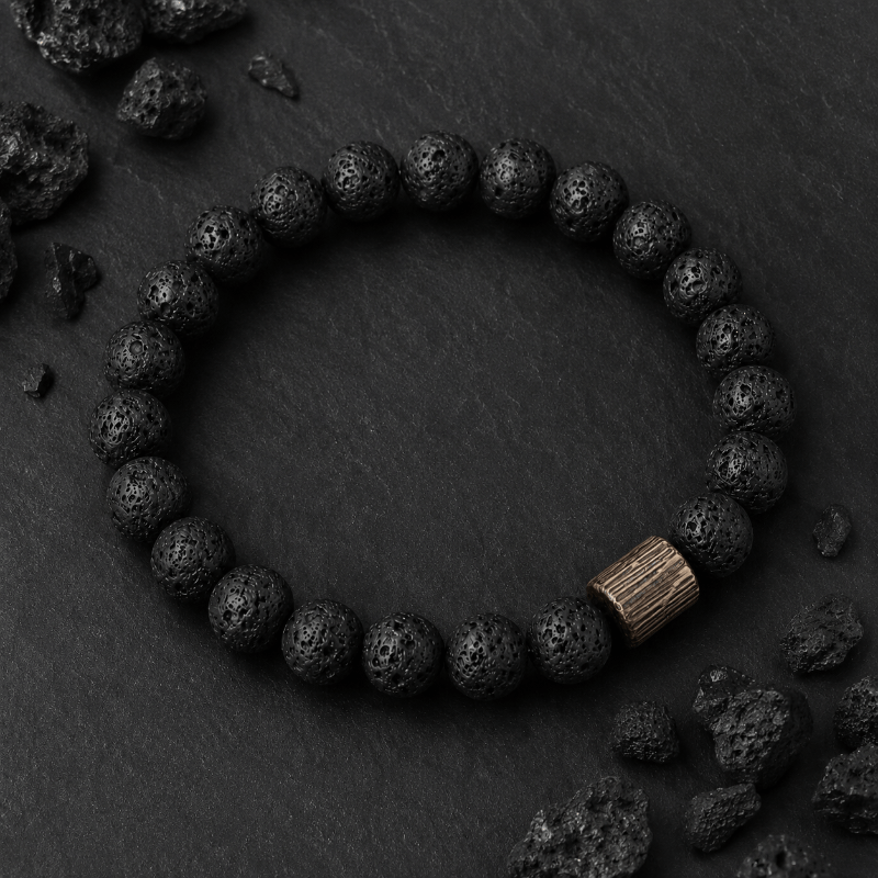 TEMU Bracelet extensible tendance à perles d'onyx naturel multi-trous, de perles tonneau texturées. Finition noire mate unie avec une esthétique