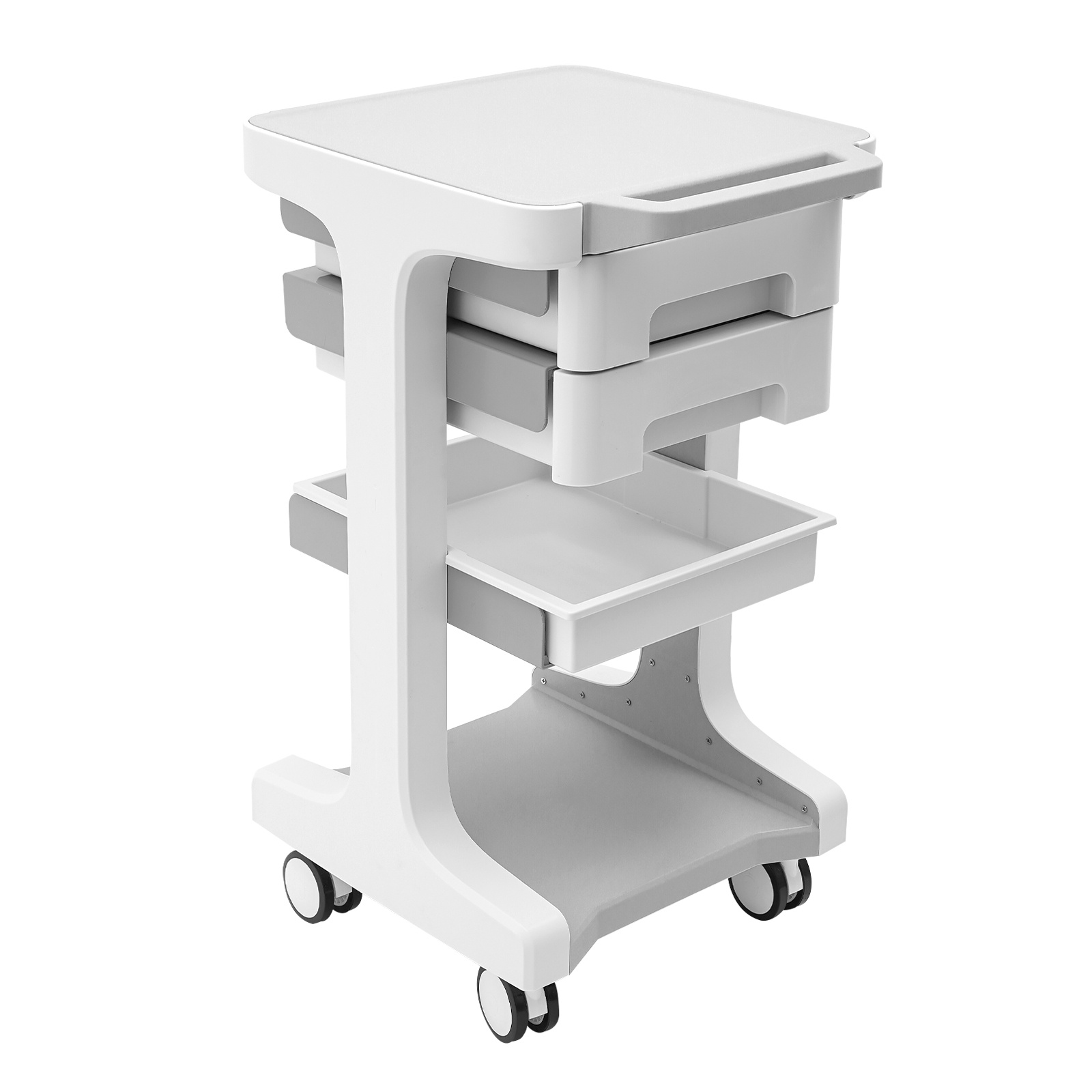 3-tier Rolling Storage Cart With 2 Drawers, 110lbs Capacity Mobile Utility Organizer Cart For Salon, Spa, Clinic & Home, Abs Modern Grey & White Tool Trolley With Locking Wheels & Ergonomic Handle