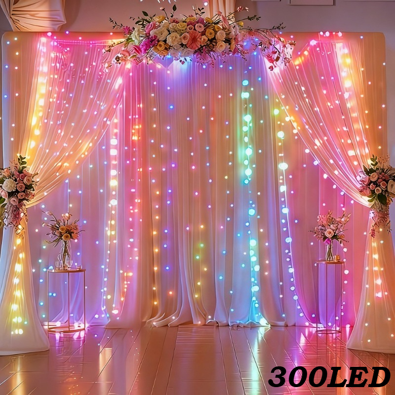 300/200/100 Led Fairy Curtain Lights With Plug, Suitable For Decorating Bedrooms, Courtyards, Living Rooms, Gardens, Weddings, Parties, Birthday Celebrations, And Festive Occasions