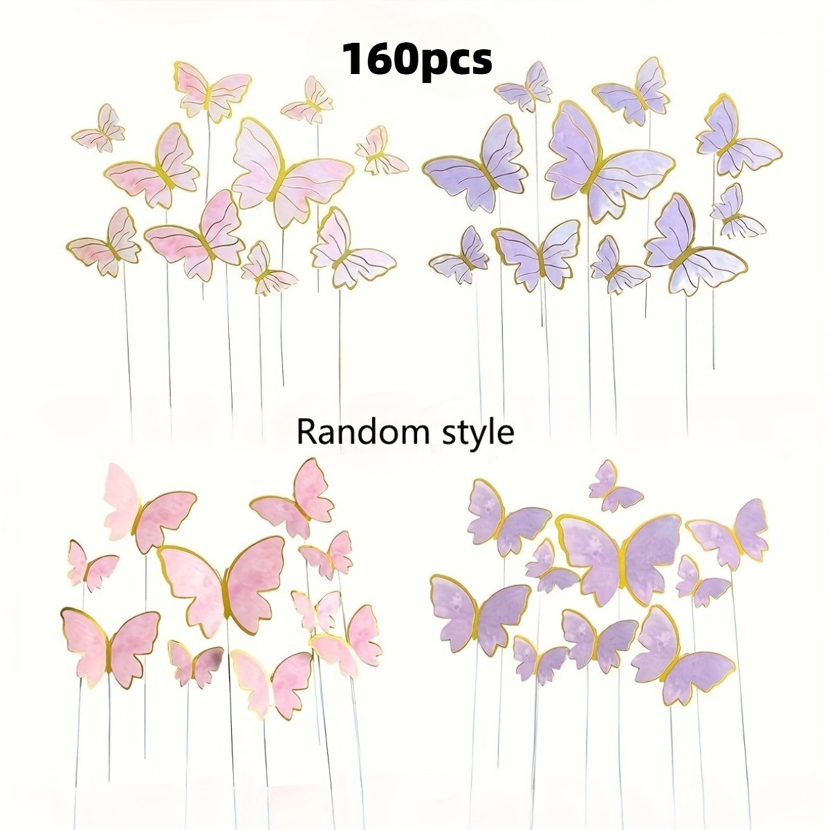 TEMU 160 stuks Vlinder Taart Decoraties, Vlinder Taart Toppers Cupcake Toppers Taart Decoraties voor Bruiloftstaart Verjaardagsfeest Taart