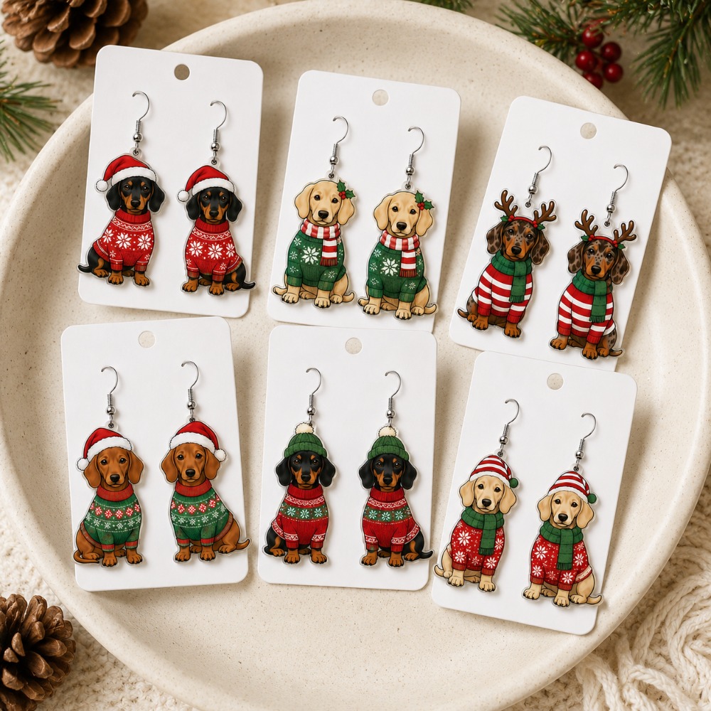 TEMU 2d Flat Acrylic Ear Studs, 6 Pairs 12pcs, Women's Acrylic Holiday Earring Set, Fashionable Trendy/daily Versatile/christmas Theme, Cute Santa
