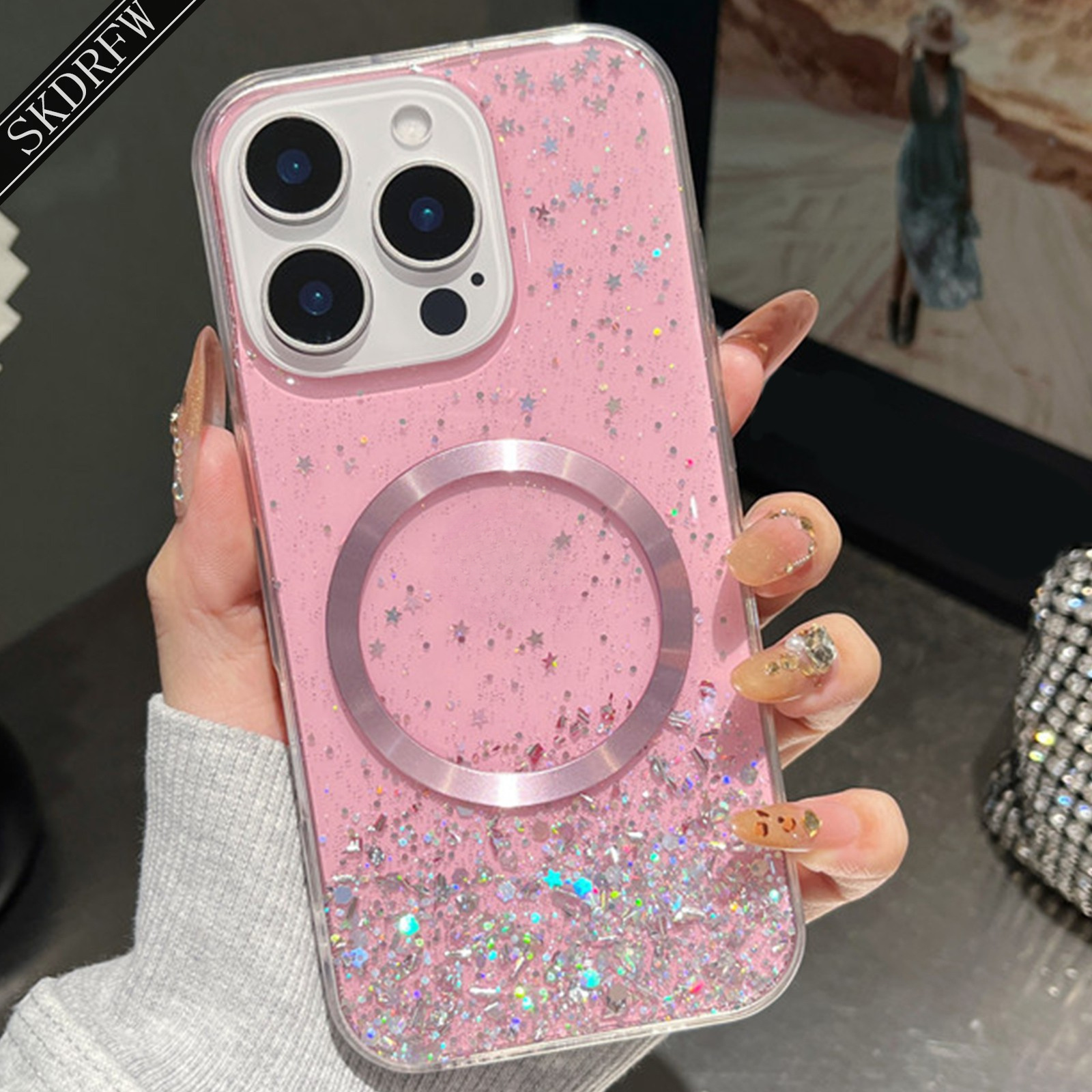 TEMU Phone Case - Full Coverage Easy Cd Pattern Magnetic Suction Ring Transparent Epoxy Phone Case For Iphone 17 17air 17pro 17promax 16 16pro 16plus