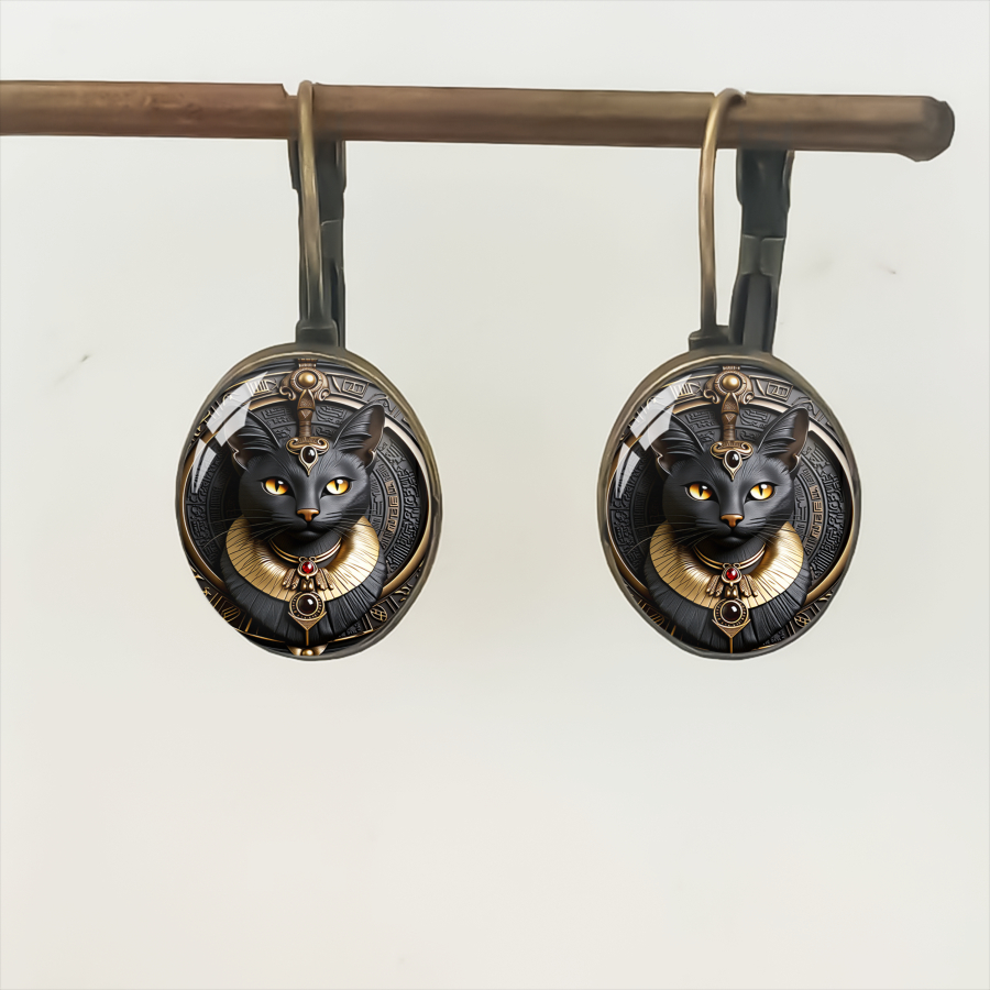 TEMU 2pcs Cat Earrings Egyptian Earrings Ancient Earrings Mystical Earrings Elliptical Shaped Earrings Animal Earrings Jewelry Accessories Unique
