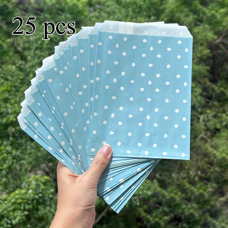 TEMU 25 Stück Hellblaue Papier-Geschenktüten mit weißen Punkten, 13 x 18 cm Elegante -Favor-Tüten für Hochzeiten, Brautpartys, Geburtstagsfeiern,