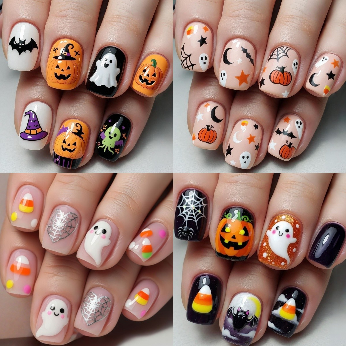 TEMU 96pcs Short Soft Cute Halloween Wearable Nails, Bat Wizard Hat Pumpkin Sheer Base Web Girly Gentle Sweet Cool Detachable False Nails, Press-on