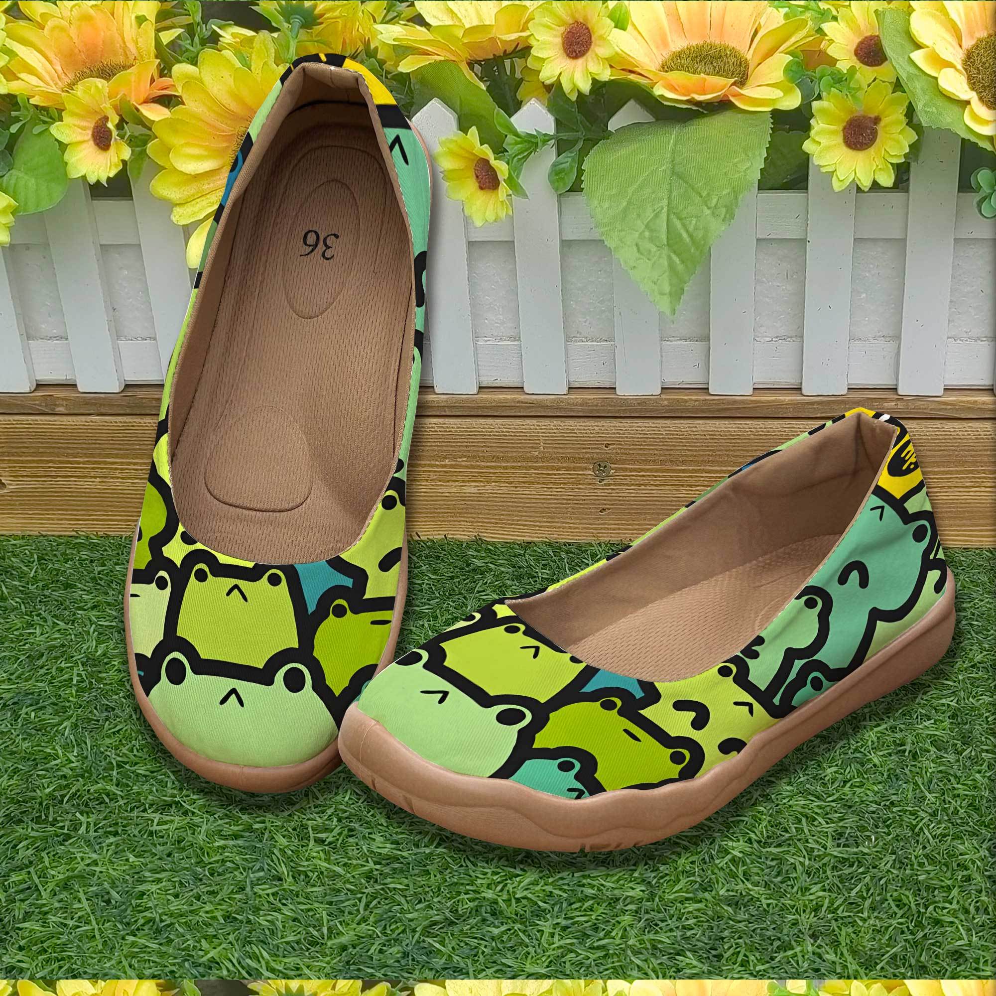 TEMU Ladies' 2d Frog Print Soft-soled Shoes, Ultra-comfortable, Lightweight, And Breathable Flat Shoes, Perfect For Daily Commuting And Versatile