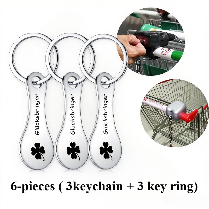 TEMU 6pcs Set (3keychain + Ring) Of Stainless Steel Shopping Chip Keychain - Detachable Cart Chip Charm With , Ladies' Keyrings And Keychains, Ideal