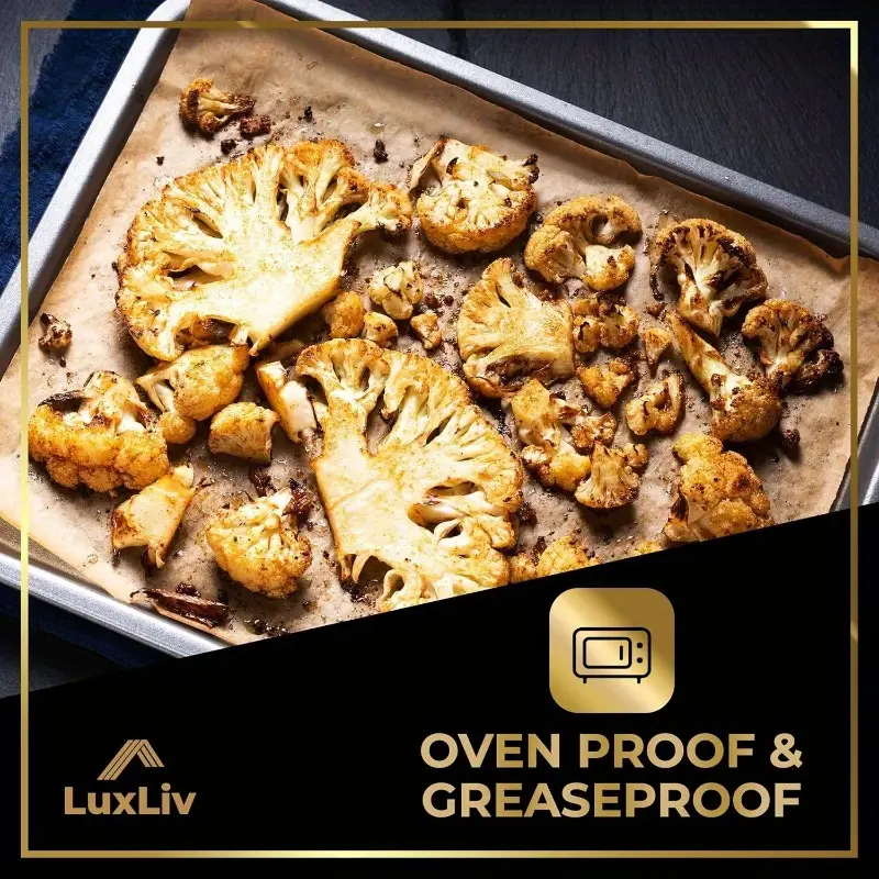 1 roll extra long 164ft/50m - heavy-duty thick greaseproof baking paper - beige to brown parchment sheets for oven, sourdough, pastries, - compatible with - ideal for home & professional kitchens - unbleached, wax coated, 11.8 inches wide (30cm) - bread, pizza, pie, tart - easy - durable & safe for freezing - luxuly brand Product details 5