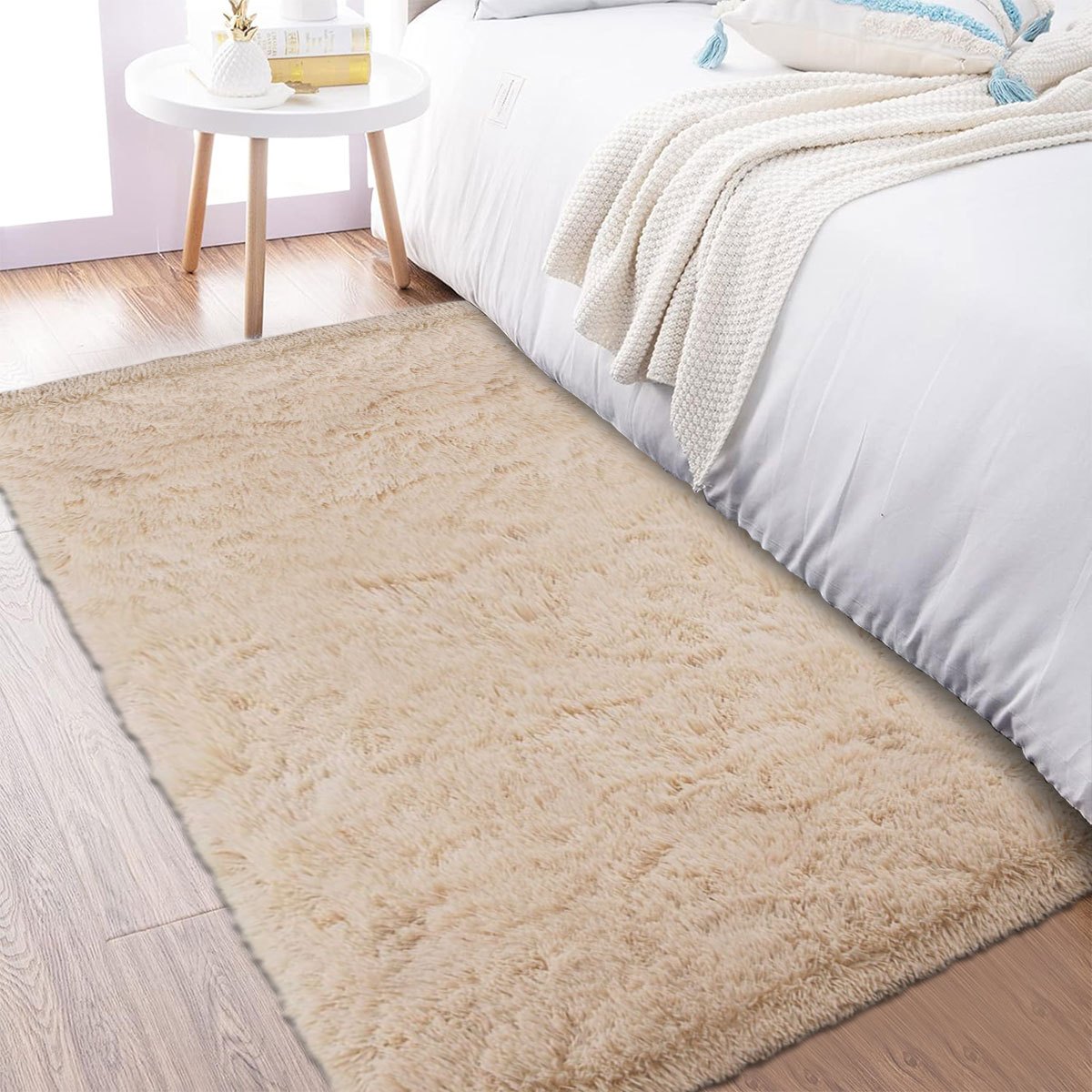 TEMU 1pc Rectangular Multicolor Friendly Soft Bedside Rug, Suitable For Colors And Sizes, , Comfortable Foot Feel, Christmas Gift Style, Bedside Rug,