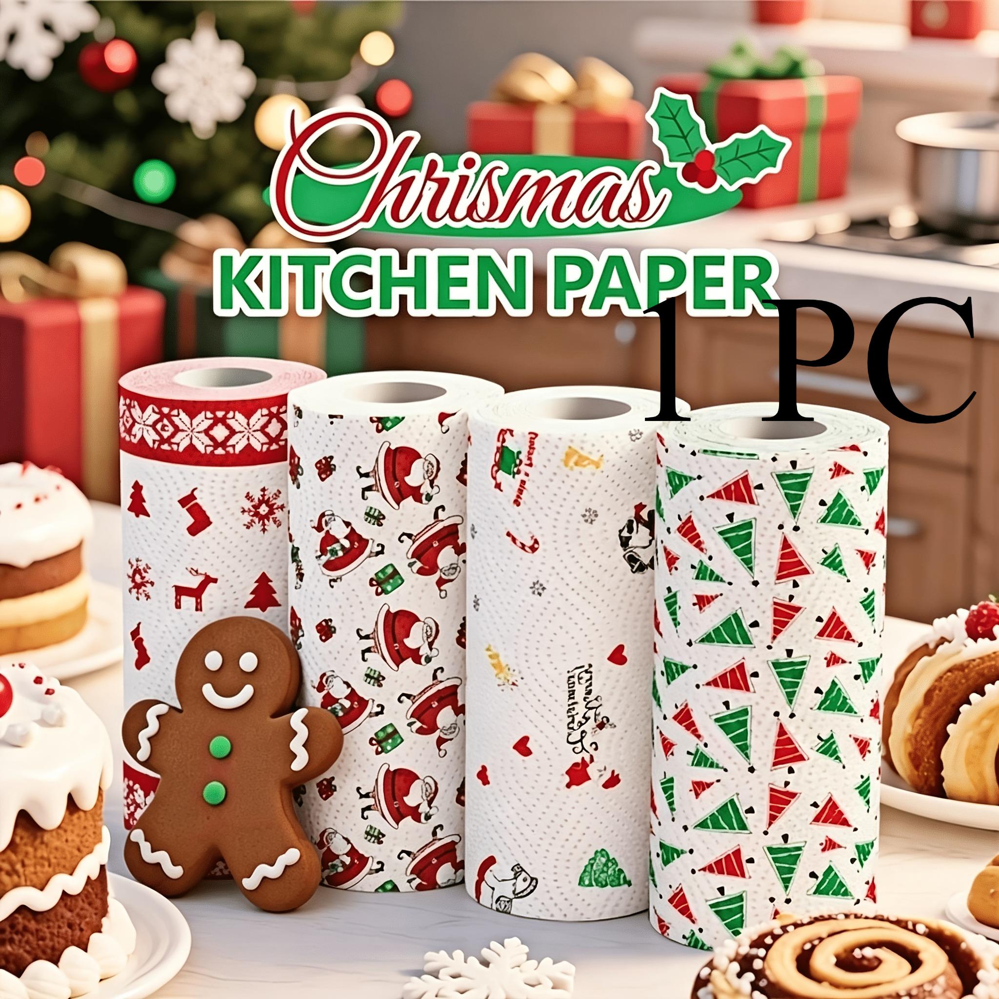 TEMU Random Pattern 1pc-3-layer Thickened Cleaning Roll, Christmas Kitchen Paper Towels | Disposable Home Cleaning Paper, Washable Wet And Dry Use,