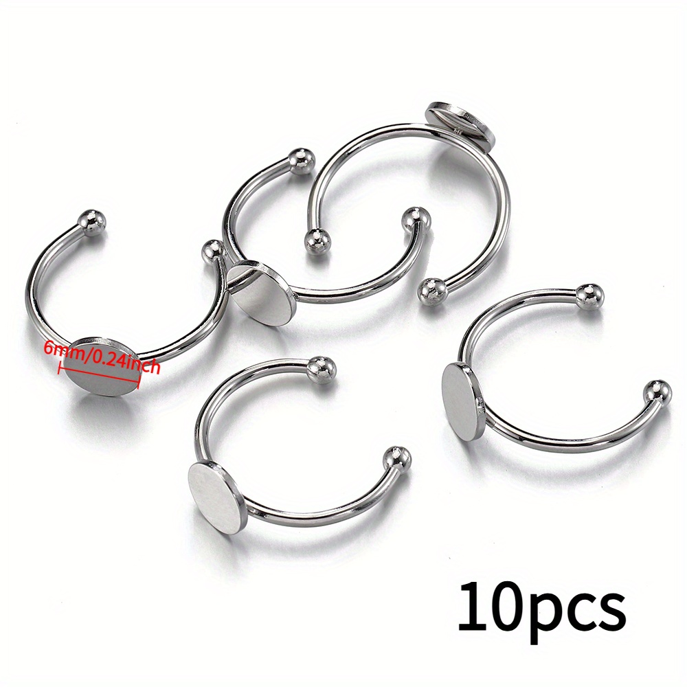 TEMU 10pcs Mingxuan Blank Adjustable Holders - 304 Stainless Steel Making Components, Weldable & Adhesive-compatible Round Flat Rings For Pendants,