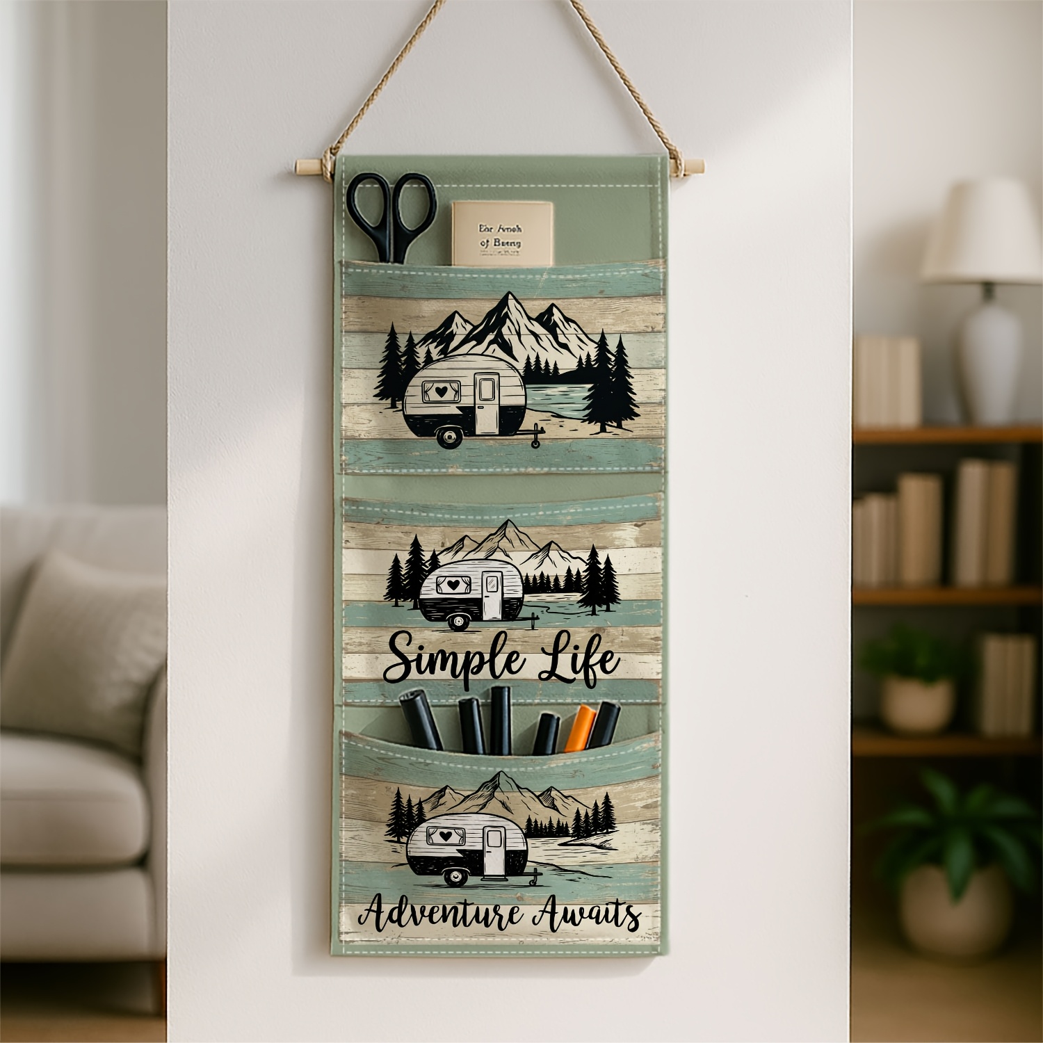 TEMU Organisateur Suspendu Rustique à Impression 2D, 1 pièce, Solution de Rangement Pratique pour Campeurs, Idéal pour Ranger Accessoires, Vaisselle,