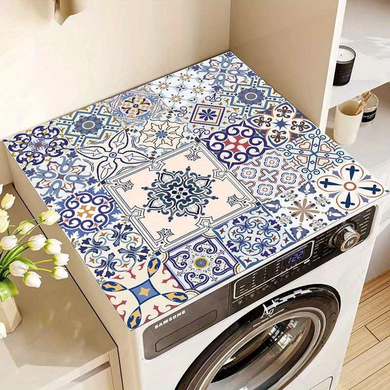 TEMU 1 Vintage Mosaic Washing Machine Cover | & Durable Diatomite Material, 23.62 X 19.69 Inches - For Laundry Room Or Kitchen - Multi-use Appliance Protector Dustproof & Anti-slip