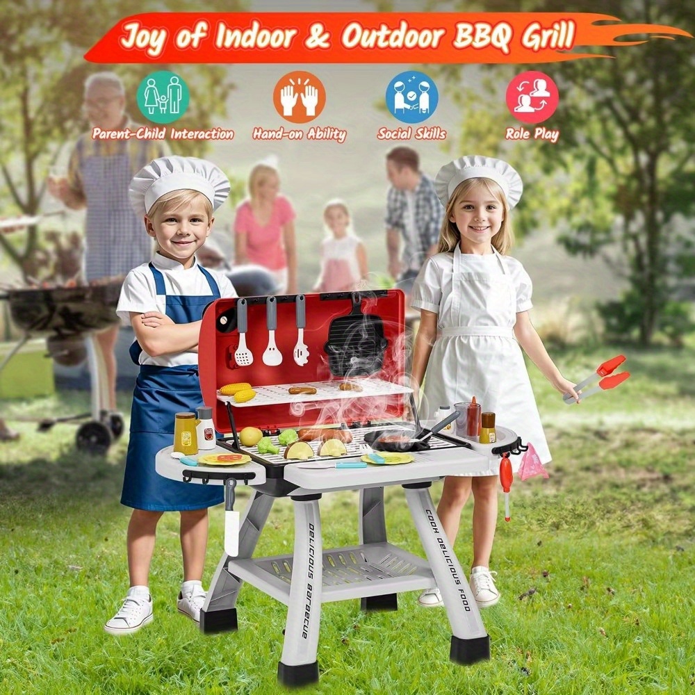 kids bbq grill play set abs material mixed color smoke sound