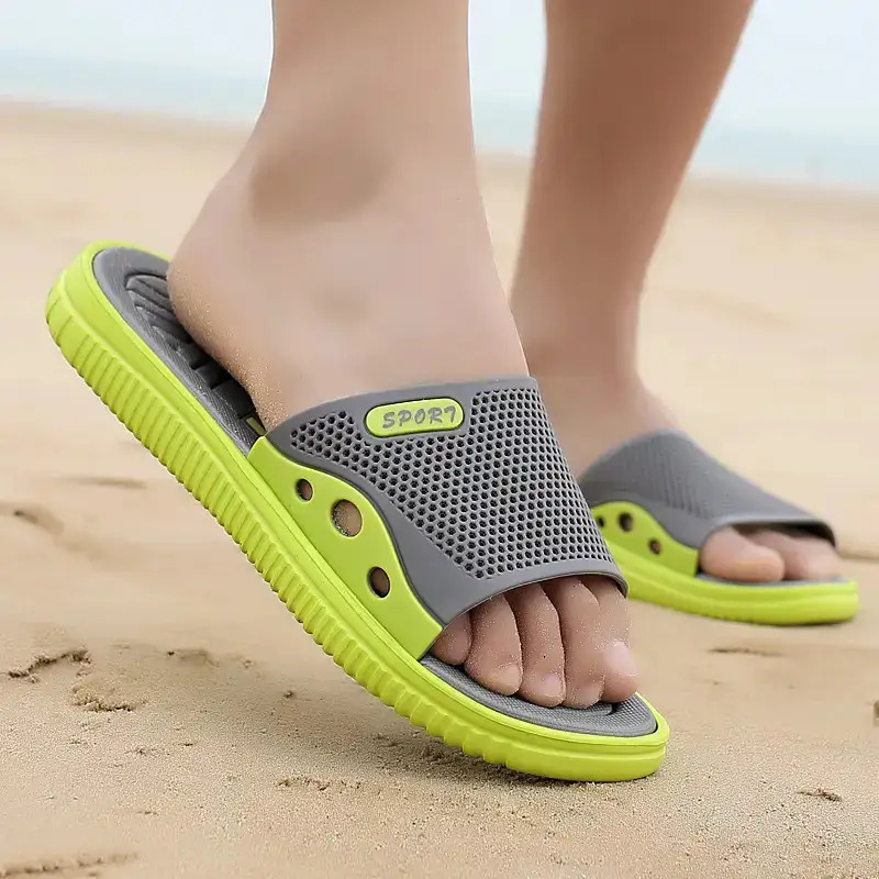 men s lightweight   sandals - non-slip beach, cushioned insole & arch support - lightweight eva upper & pvc sole - for pool, gym, travel - slip-on slippers for men -   in navy/blue accents - ideal for outdoor, camping, casual attire, gym footwear,  , durable construction, versatile footwear,   Product details 8