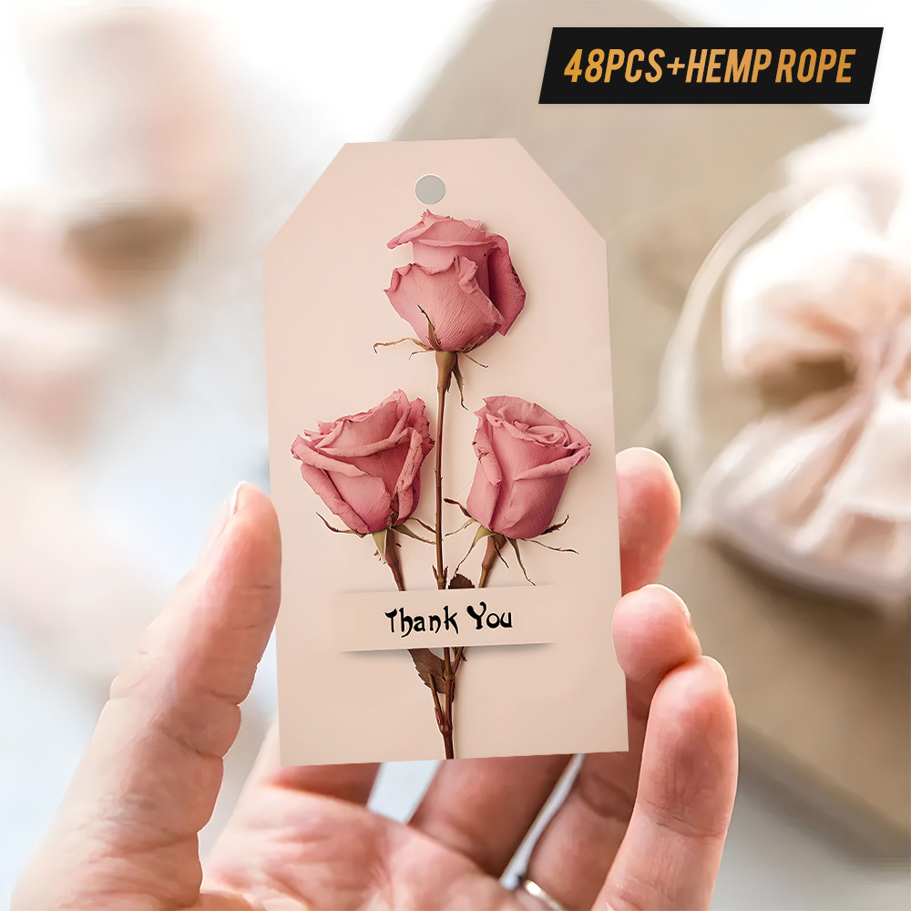 TEMU 48 etichette regalo "Grazie" con di , che presentano rosa realistiche dipinte, per compleanni, matrimoni, scolastici e . Ideali per regalare a ,