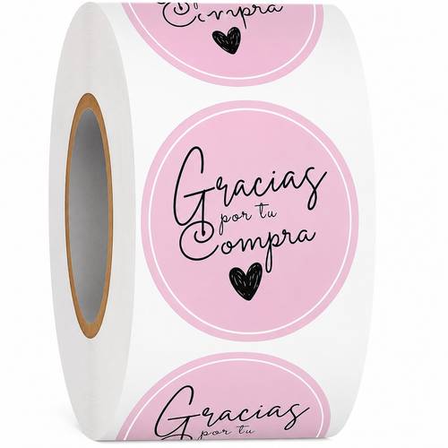 imagen del artículo rollo de 500 pegatinas rosas de agradecimiento, etiquetas redondas de 2.5 cm/1 compra para empaques de pequeñas empresas, bolsas de regalo, sobres y sobres de envío