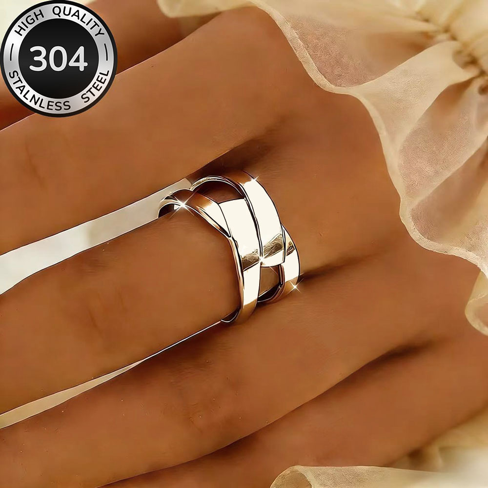 TEMU High-quality Hypoallergenic Stainless Steel Open-ring, Fade-resistant, Simple And Elegant, A Fashionable Women's Ring Suitable For Daily Wear Or