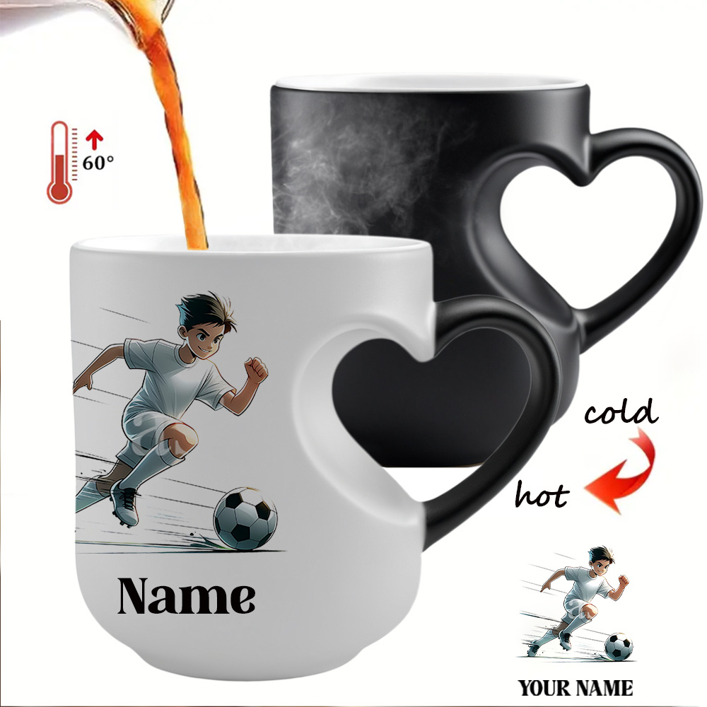 Image of 1pc Personalized Customized Color-changing Name Mug Ceramic Heart Mug Perfect Gift For Sports Lovers With Color-changing Design - Ideal For Coffee And Tea, Couples