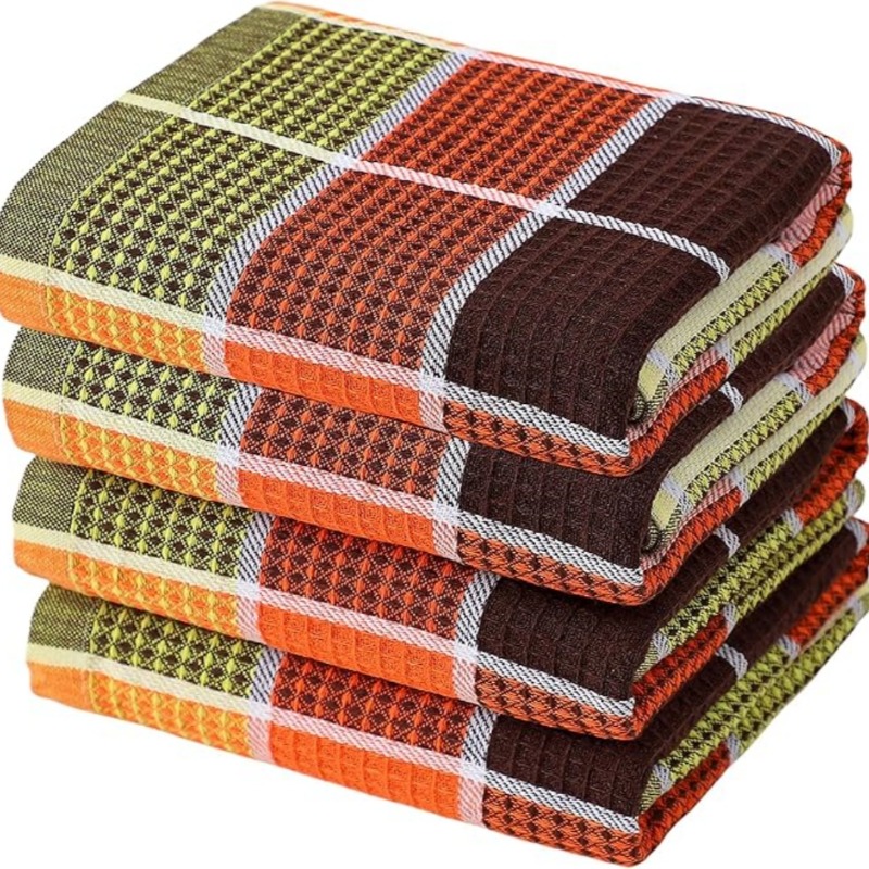 TEMU 6pcs Fast-drying Kitchen Towels Set - Super Absorbent Dishcloths For Dishes & Cleaning, Modern With Color Collision Design Checkered Pattern,
