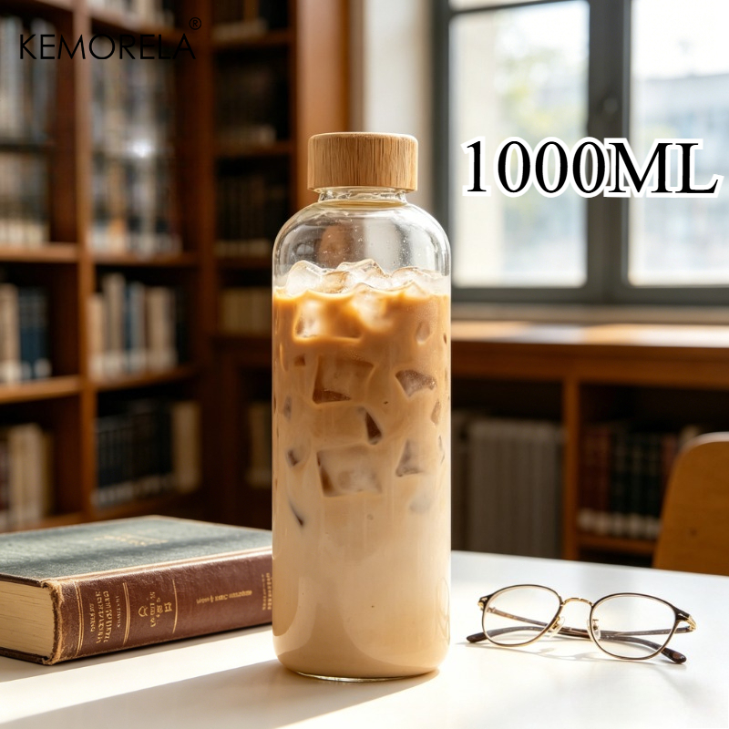 TEMU Kemorela Borosilicate Glass Bottles, Equipped With Stainless Steel And Bamboo Lids, Are Reusable, Leak-proof, And Heat-resistant. Suitable For