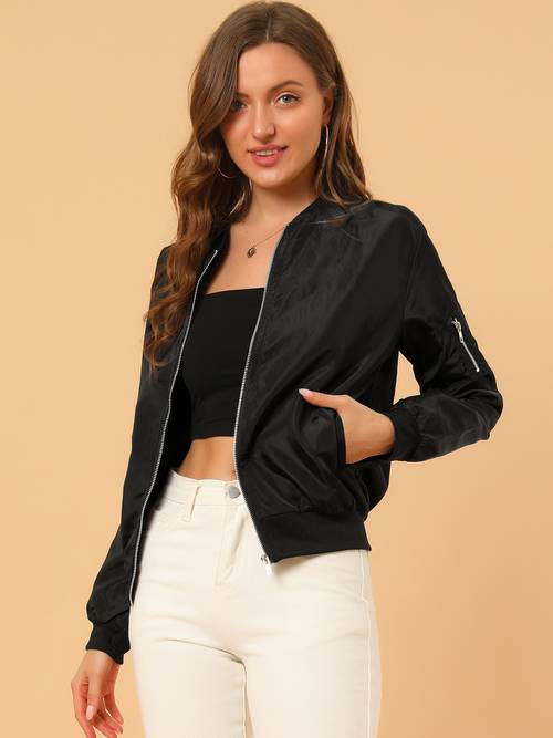 womens casual zip up jacket windbreaker outerwear with pockets