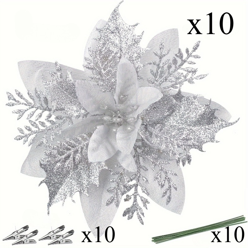 TEMU 30pcs Set Artificial Christmas Flowers - Elegant And Realistic Layered Floral Decor, Suitable For Christmas Trees, Weddings, And Party