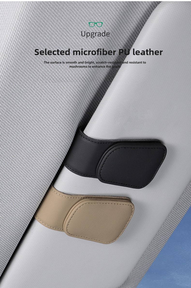 2pcs Magnetic PU Leather Fashion Sun Visor Glasses Holder - with Card Slot, One-Hand Operation, Multiple Colors (Black, Gray, Beige, Red-Brown), Driver's Side Interior Accessory, Stylish Glasses Mount