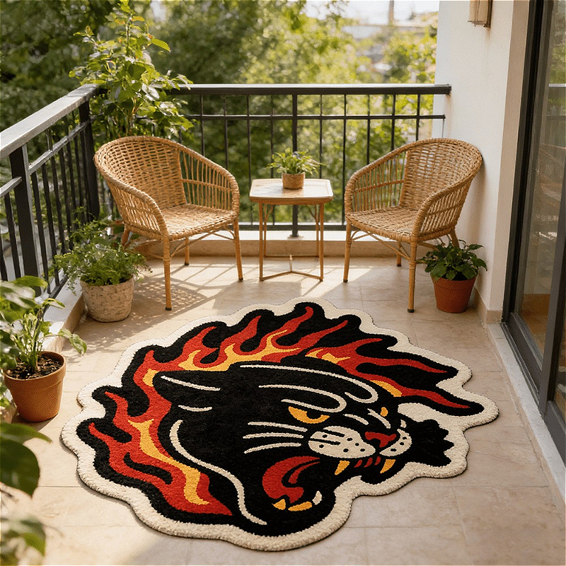 TEMU 900g Cashmere Carpet With A Creative Flame Leopard Head Pattern, Irregularly Shaped For Bedside Decoration, Trendy And Unique For Living Room