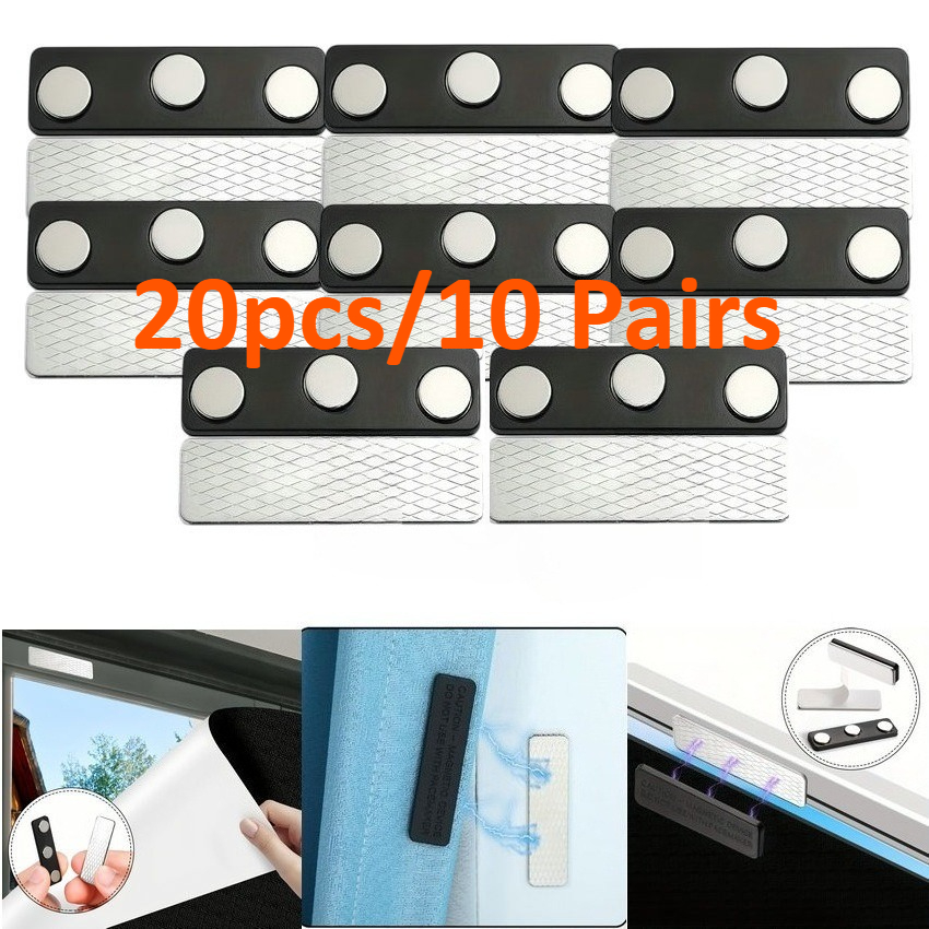 E-shop Modernes Magnetrollos-Verschluss-Set - Starke Klebe-Vorhanghalter, Schwarz-Weiße Magnetische Kunststoffclips für Rollladen, Elegantes