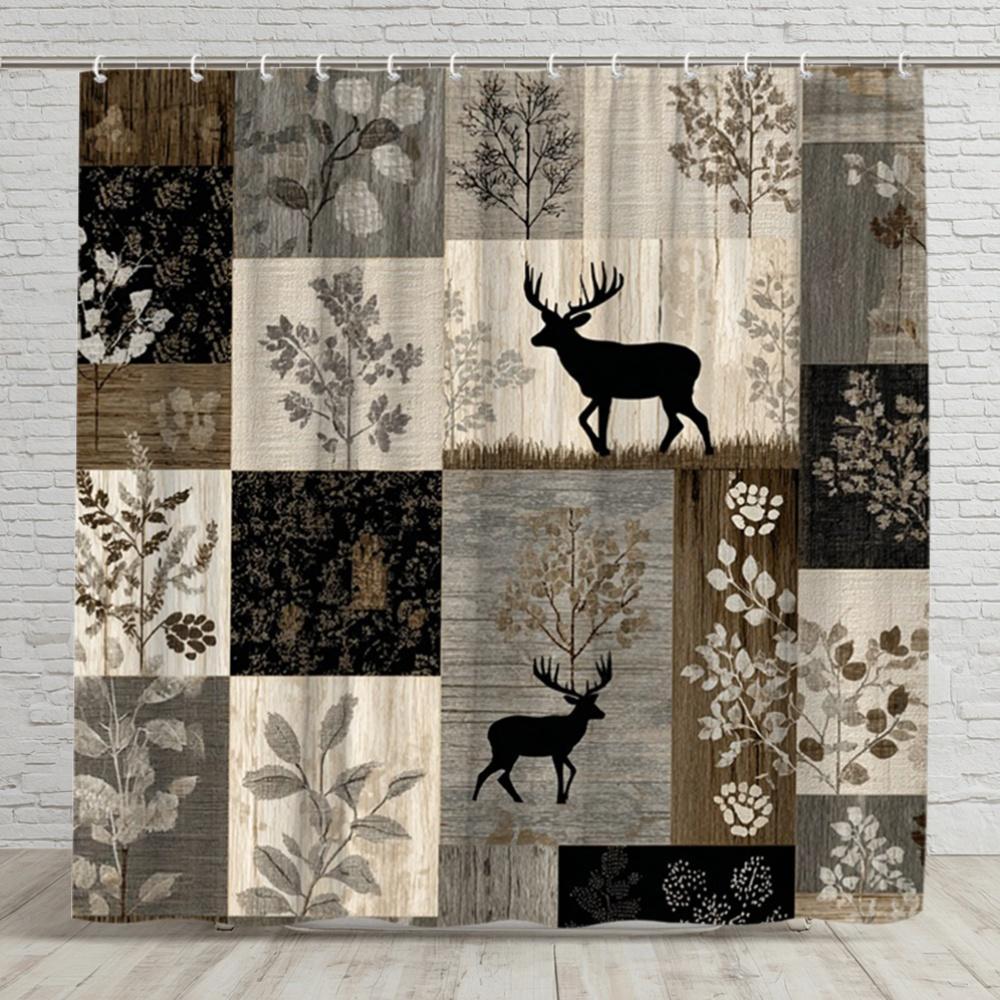 1pc Rustic Forest Deer Silhouette & Floral Shower Curtain - Elegant Woodland Bath Decor With 12 Hooks, Machine-washable Suitable For Modern & Traditional Bathrooms, Bath Curtain