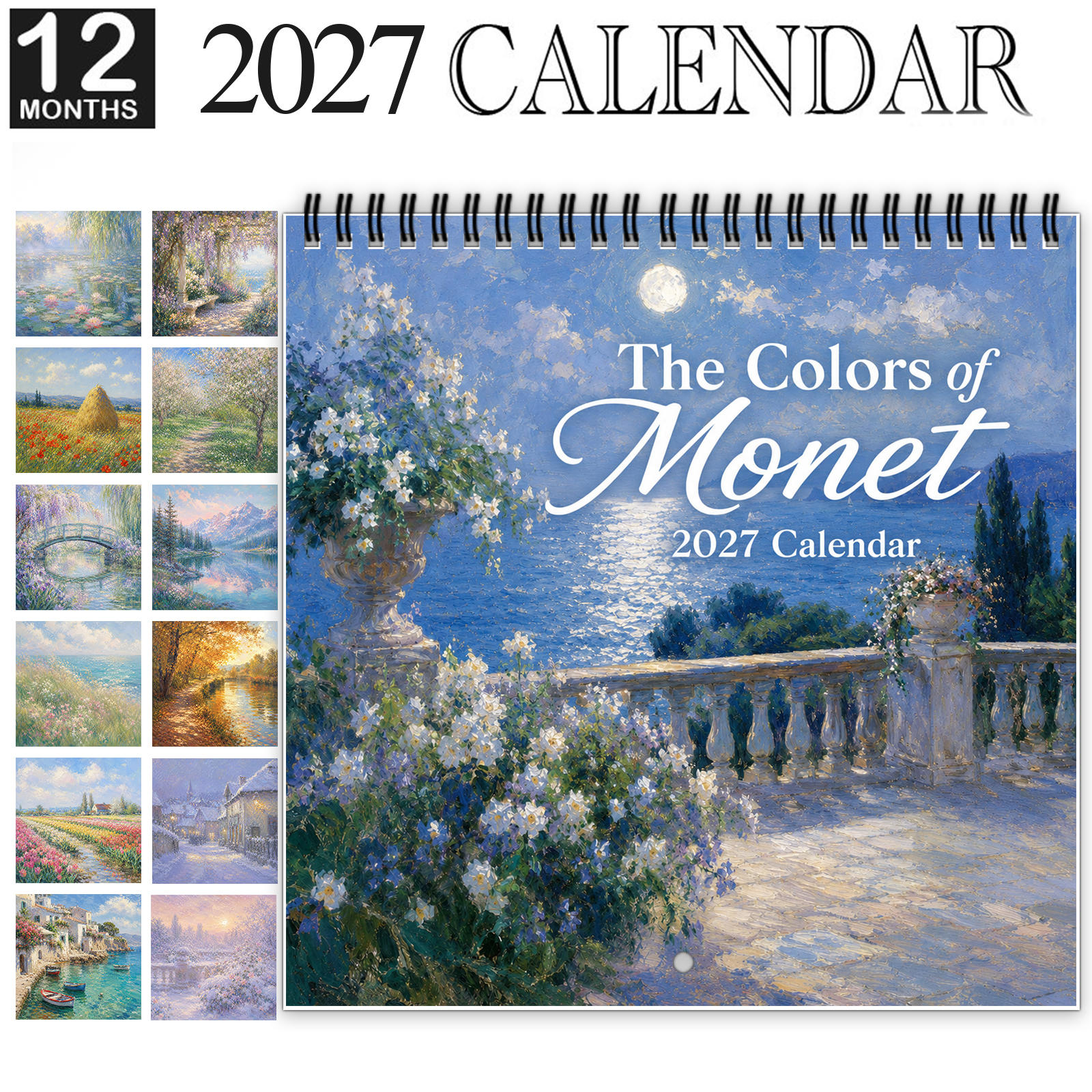 TEMU 1pc 2027 Wall Calendar & Planner - Spiral-bound 12-month Thick Glossy Paper Suitable For Home Office Decor, Water Lilies Art Calendar Gift For