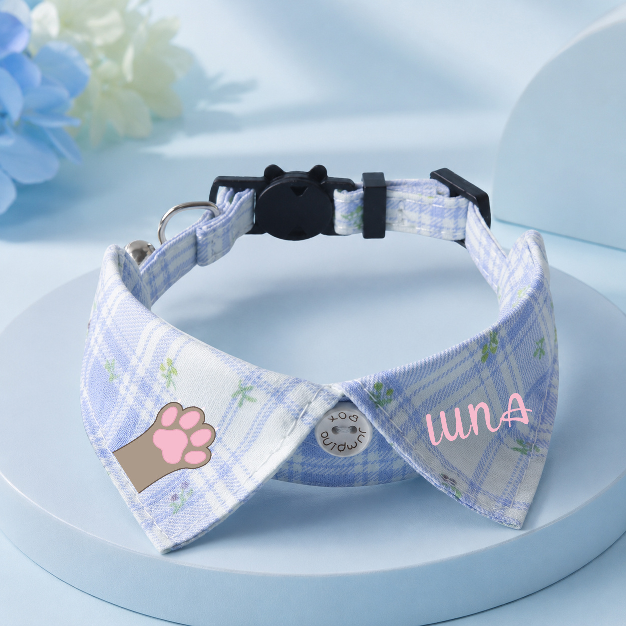 TEMU Custom Cat Bow Tie Collar - Neck Collar With Personalized Options For And Paw Print Pattern. Features A , Plaid Fabric With A Small Lapel, And