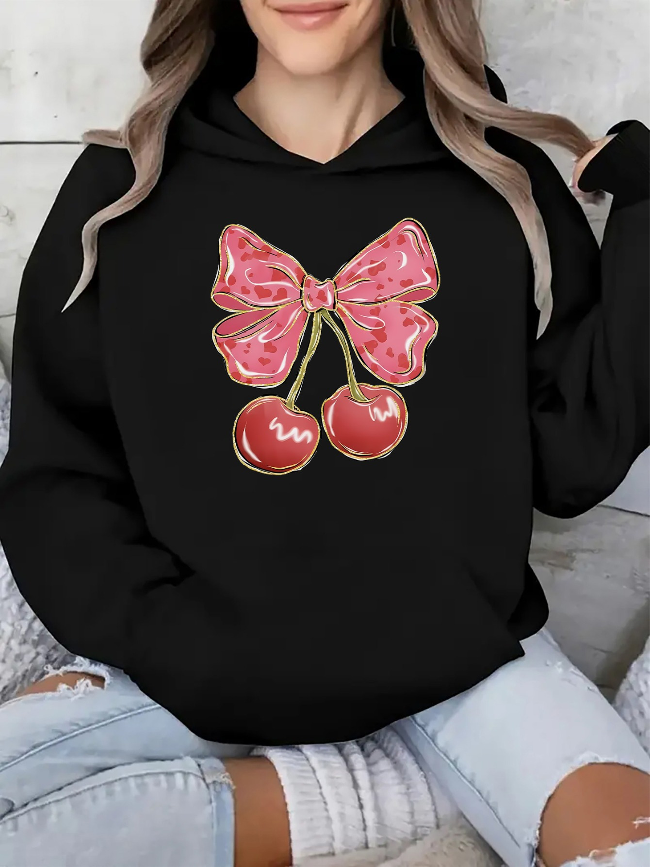 cherry sweatshirt sold on Temu United States
