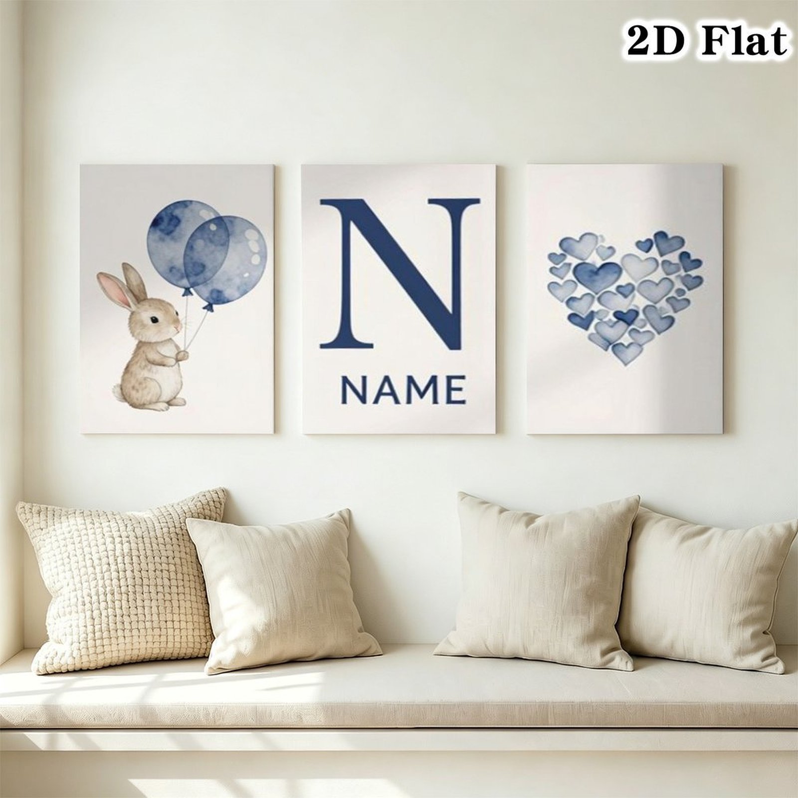 Personalized 3pcs Set Customizable Canvas Poster, Cute Rabbit Art