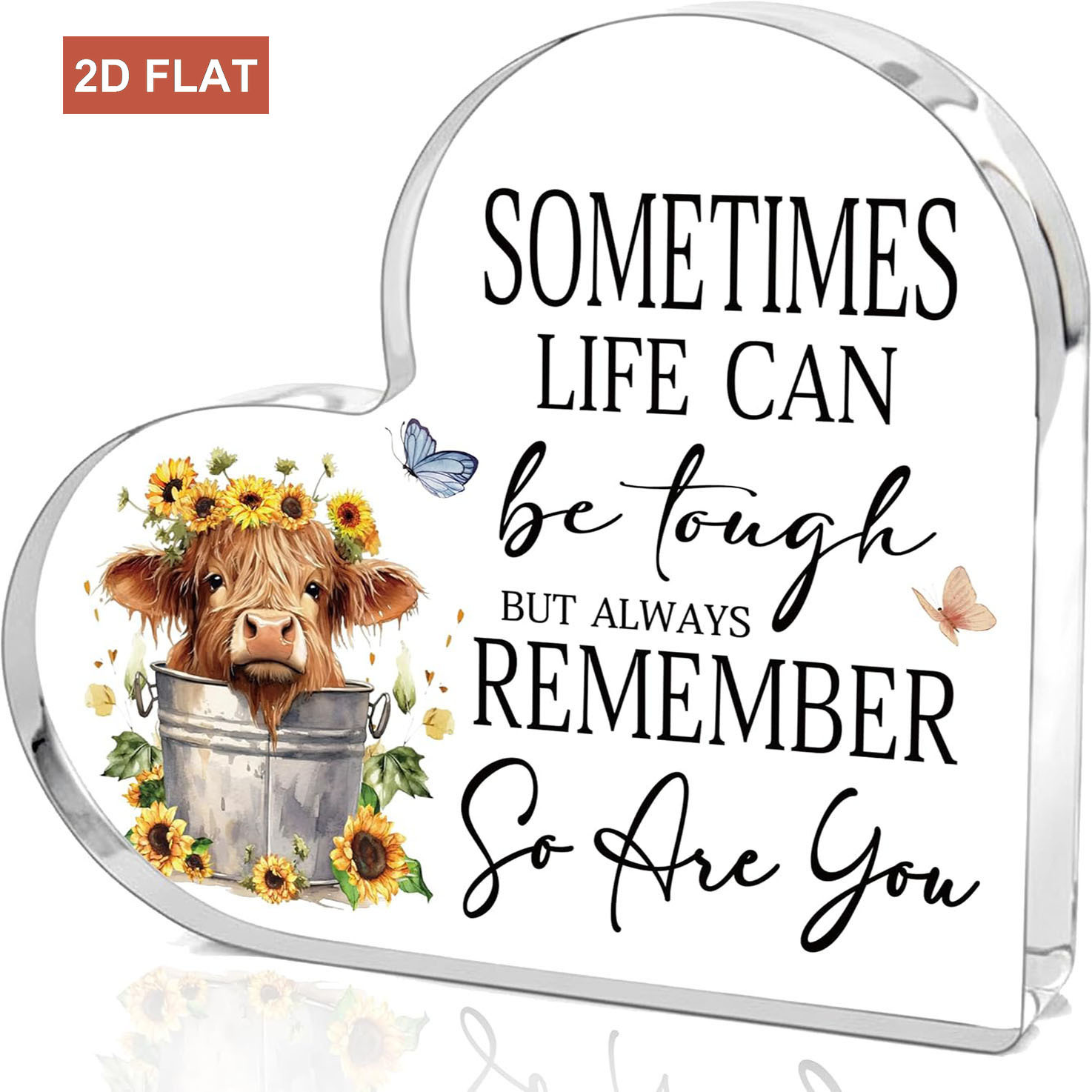 TEMU Plat 2D, Cadeaux de motivation de cœur avec vache Highland et , Panneau inspirant en acrylique pour femmes, Cadeaux d'encouragement pour amies,