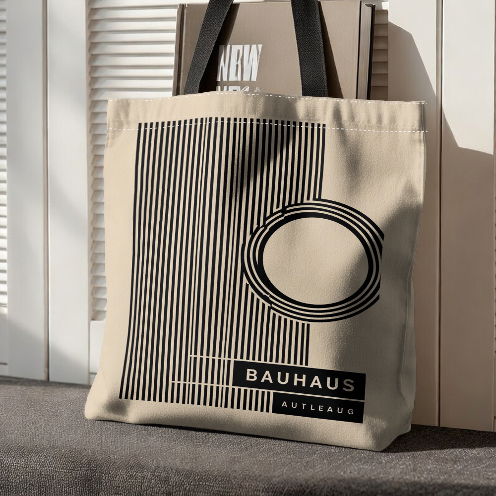 TEMU 1pc Bauhaus-style Minimalist Geometric Poster Tote Bag | 2d Printed, Unlined, No-closure, Suitable For Shopping, Fitness, Travel, School, Work,