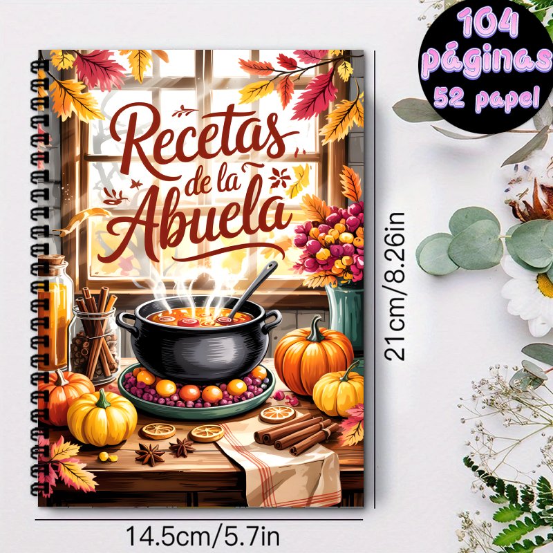 TEMU 1 , Cuaderno de Recetas Español A5, Libro de Recetas Personal con Encuadernación en Filamento en , Adecuado para , Horneado y para Chef Caseros,
