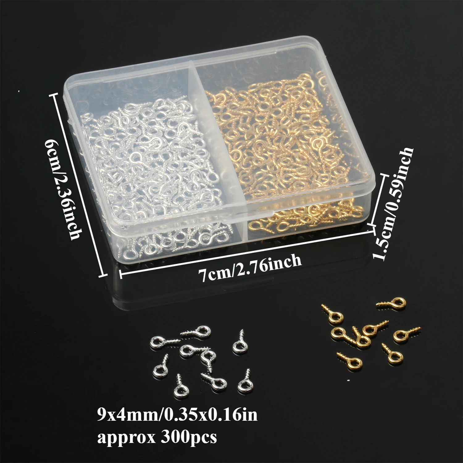 300pcs 9x4mm Golden And Silvery Color Eyepins Hooks Eyelets Screw For Pendants And Necklace Fixed Connectors Making Kits