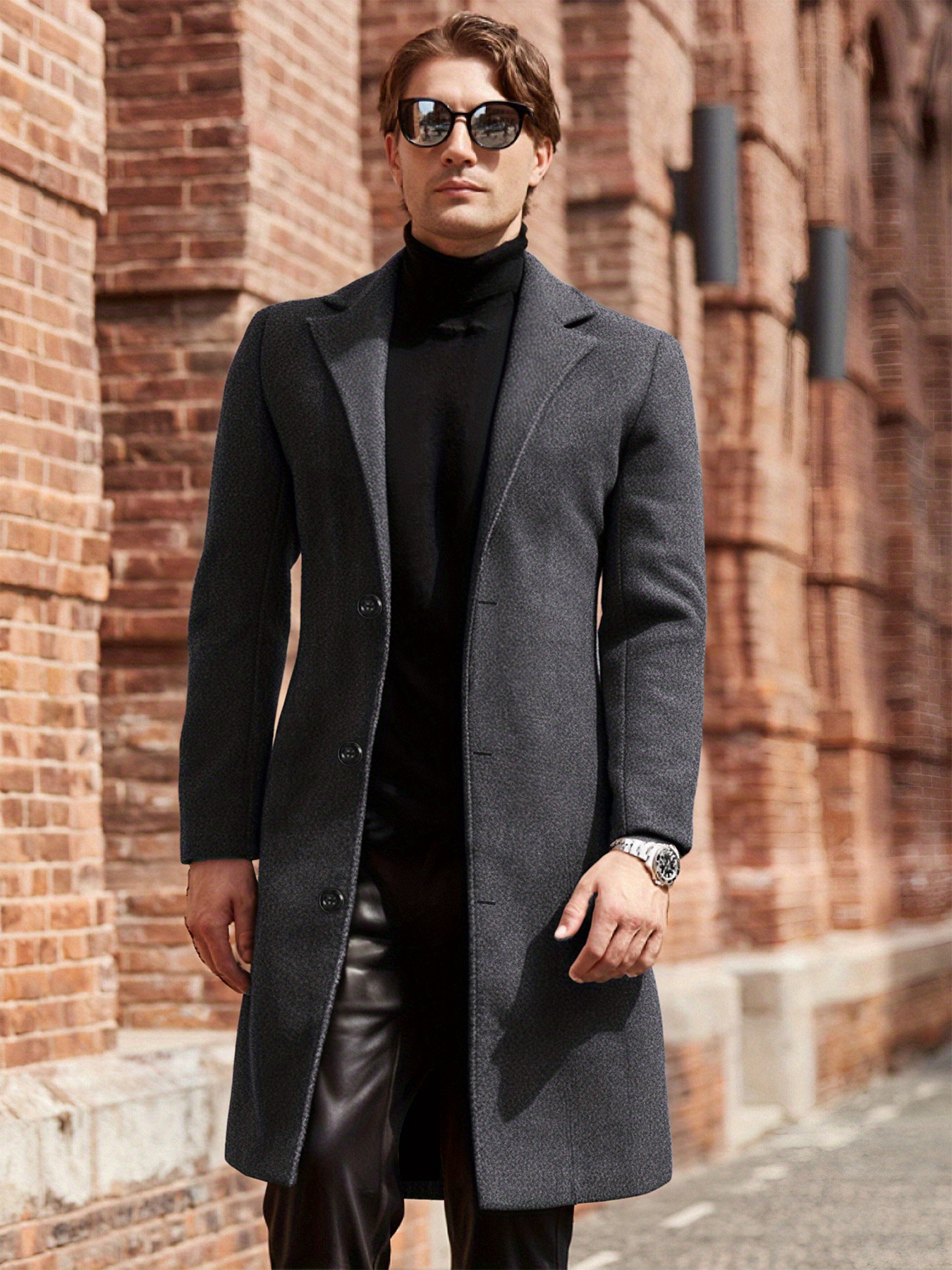 mens fit long trench coat casual knee length double Temu Australia