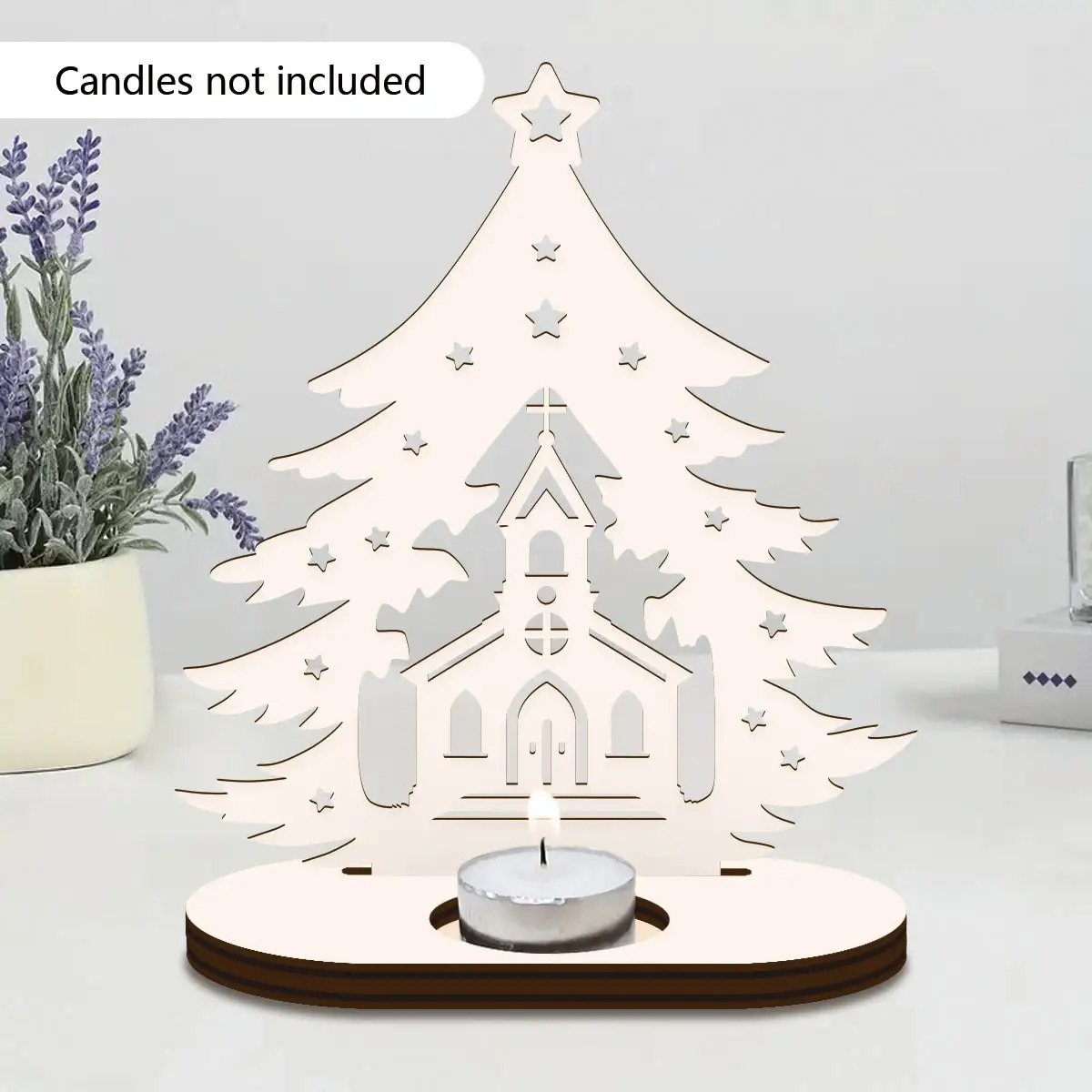 TEMU Ein handgefertigter, personalisierter Kerzenhalter in Form Weihnachtsbaums, hergestellt aus rustikalem Material für Tischdekoration, mit einem
